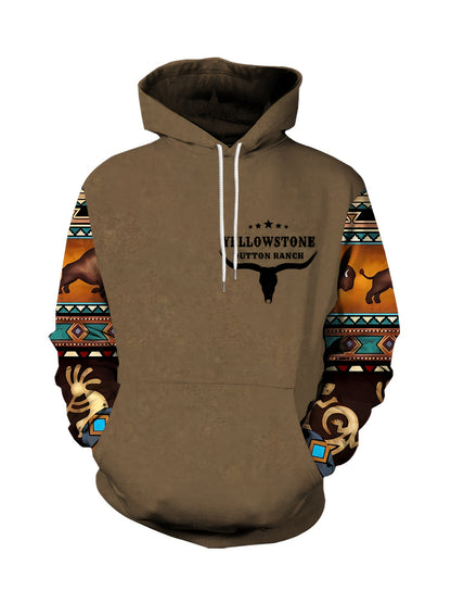 Plus Size Men's Hoodie with Bold Ethnic Prints for Fall