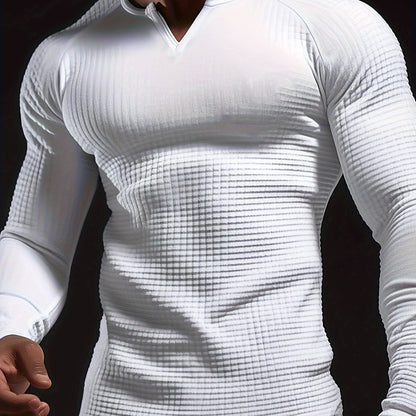 Mens Color Block Long Sleeve V-Neck T-Shirt for All Seasons