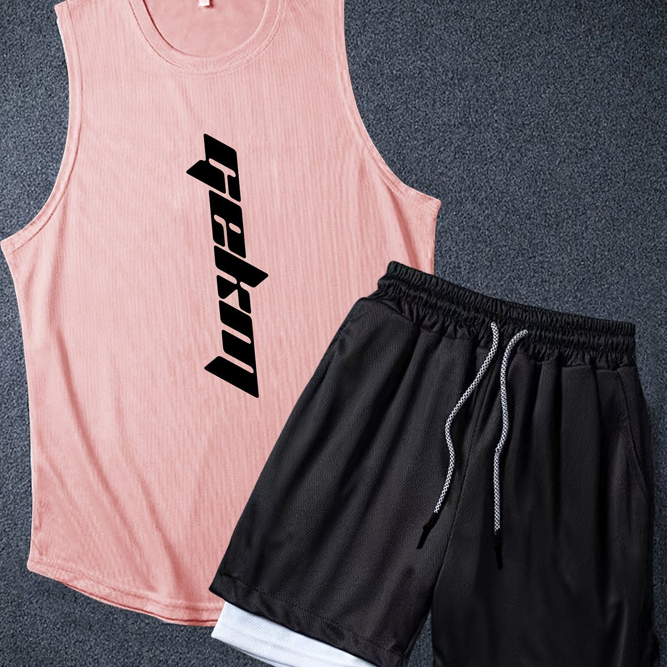 Men's 2pcs Outfits, Letter Print, Casual Graphic Tank Top 2-In-1 Shorts Set, Men's Clothing
