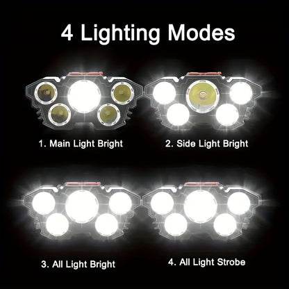 Rechargeable LED Headlamp with 5 Bright LEDs for Outdoors