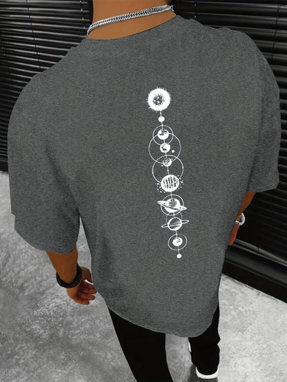 HookUpCo. Men's Casual Planet Print Short Sleeve T-shirt