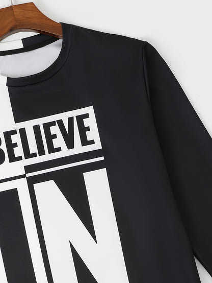 Color Block Casual Men's 2-Piece Outfit Set for Fall/Winter