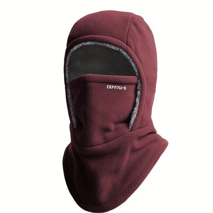 Maroon balaclava with gray interior on a white background