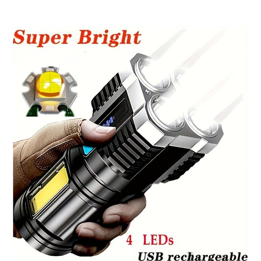 Powerful 4 LED Flashlight with Versatile COB Side Light