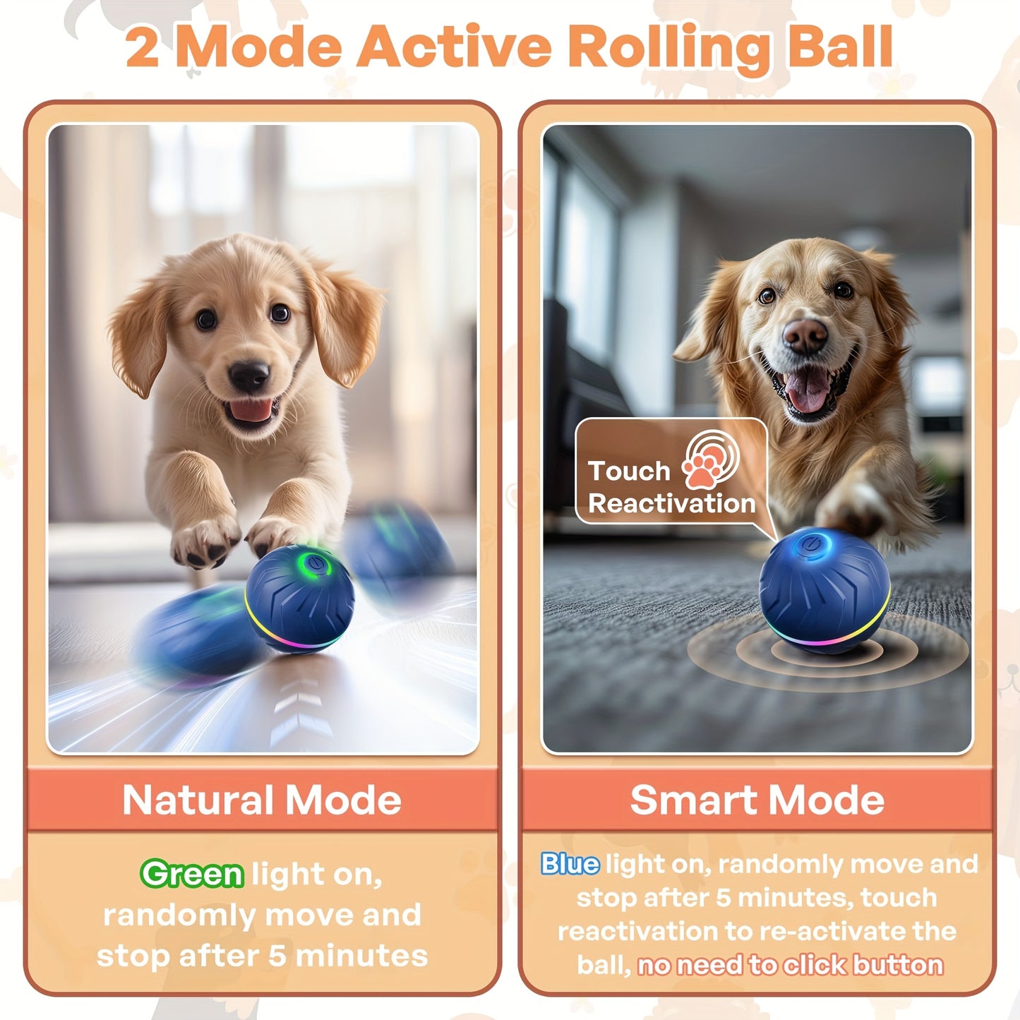 Interactive Rechargeable Dog Ball - Motion-Activated Fun