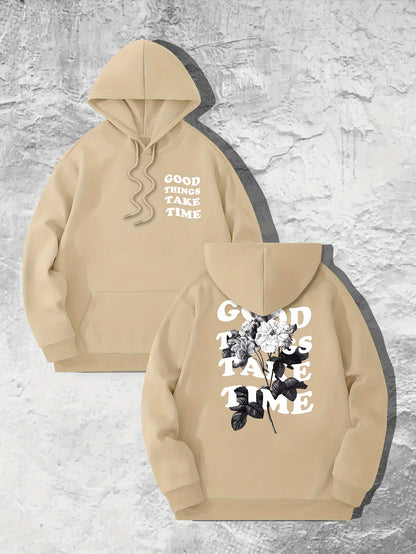 Flower Print Hooded Sweatshirt for Men - Casual Autumn Style