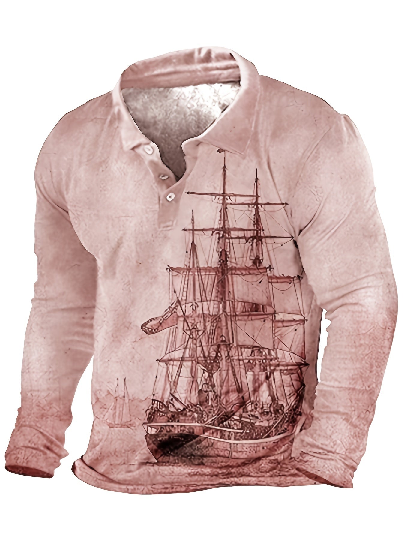 Plus Size Men's 3D Sailboat Print Long Sleeve Shirt