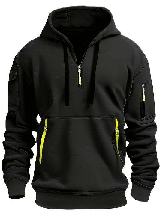 Vibrant Hooded Sweatshirt with Zippered Neck and Pockets