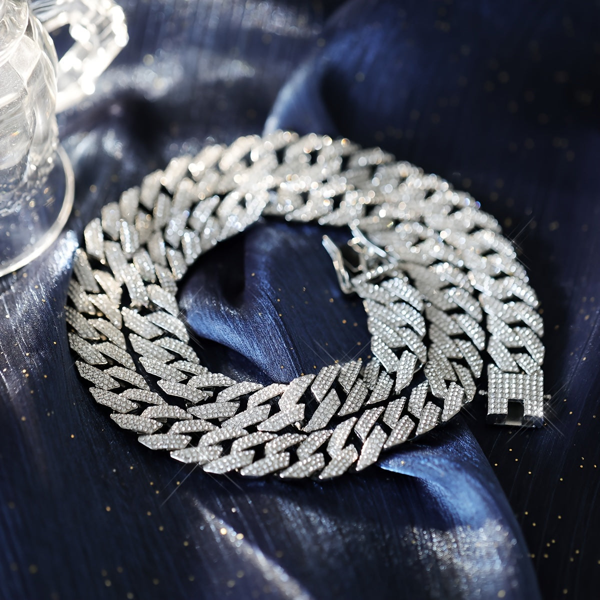 Glamorous 14MM Rhinestone Cuban Chain Necklace for Men