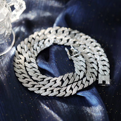 Glamorous 14MM Rhinestone Cuban Chain Necklace for Men