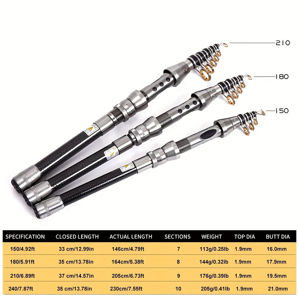 Compact Carbon Fiber Fishing Rod, Adjustable 1.5m to 2.4m