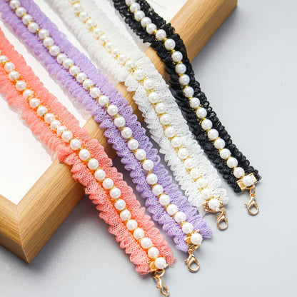 Elegant Pearl and Lace Adjustable Pet Collar for Stylish Pets