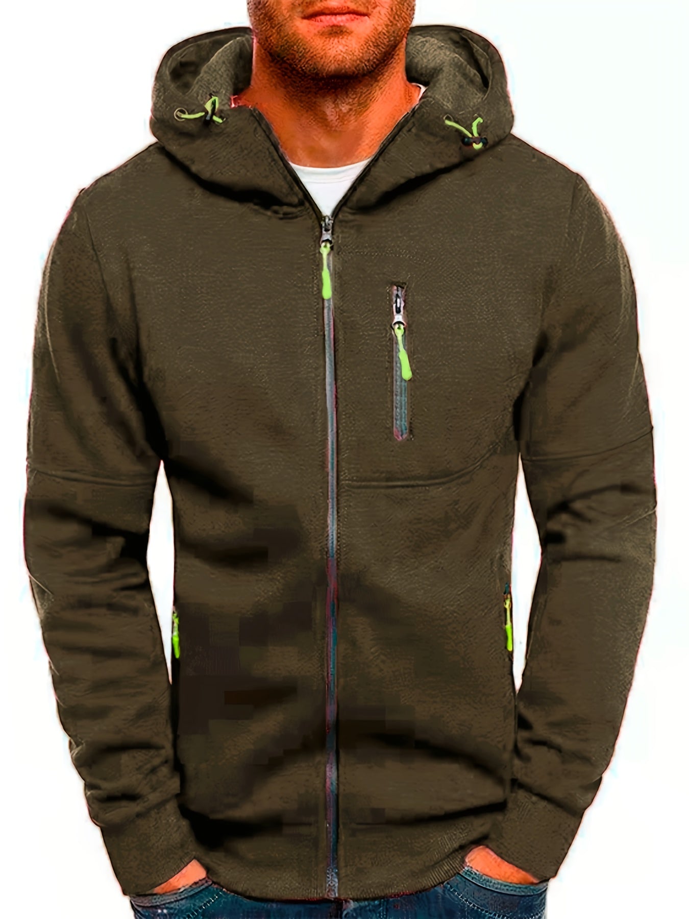 Men's Four-Zipper Hoodie Jacket with Multi-Pocket Design