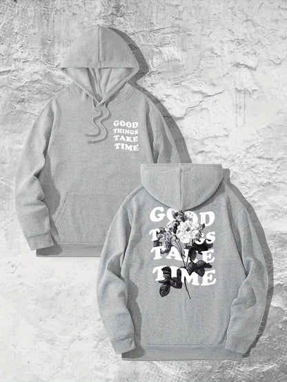 Flower Print Hooded Sweatshirt for Men - Casual Autumn Style