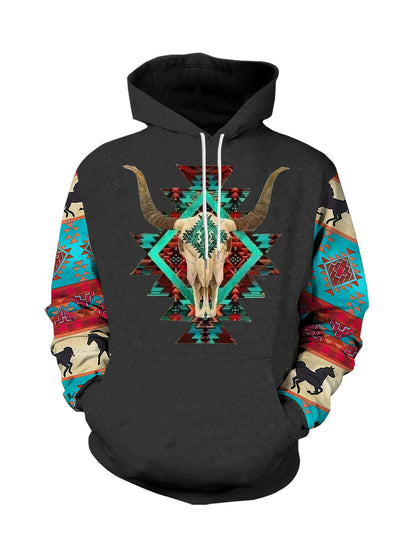 Plus Size Men's Hoodie with Bold Ethnic Prints for Fall