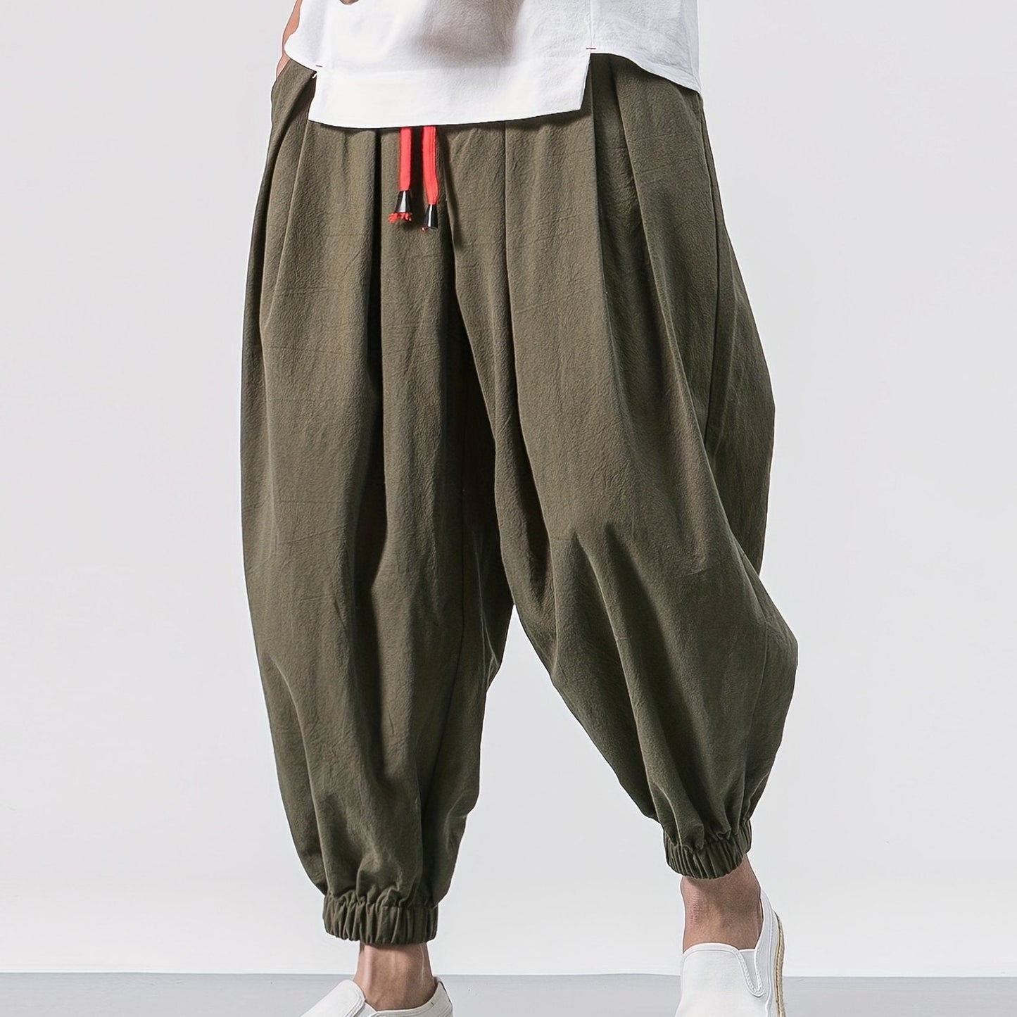 Men's Casual Cotton Harem Cropped Pants for Outdoor Comfort