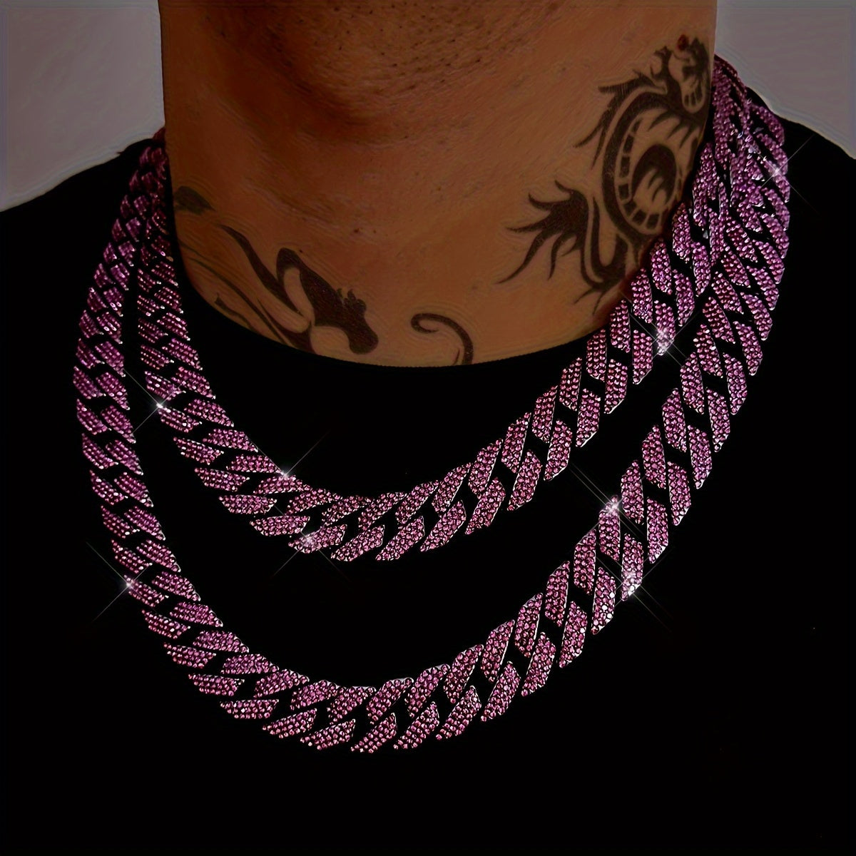Glamorous 14MM Rhinestone Cuban Chain Necklace for Men