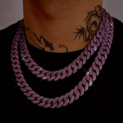Glamorous 14MM Rhinestone Cuban Chain Necklace for Men