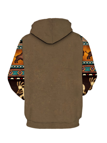 Plus Size Men's Hoodie with Bold Ethnic Prints for Fall