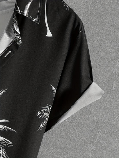 Coconut Tree Print Men's Summer Outfit - Shirt and Shorts Set