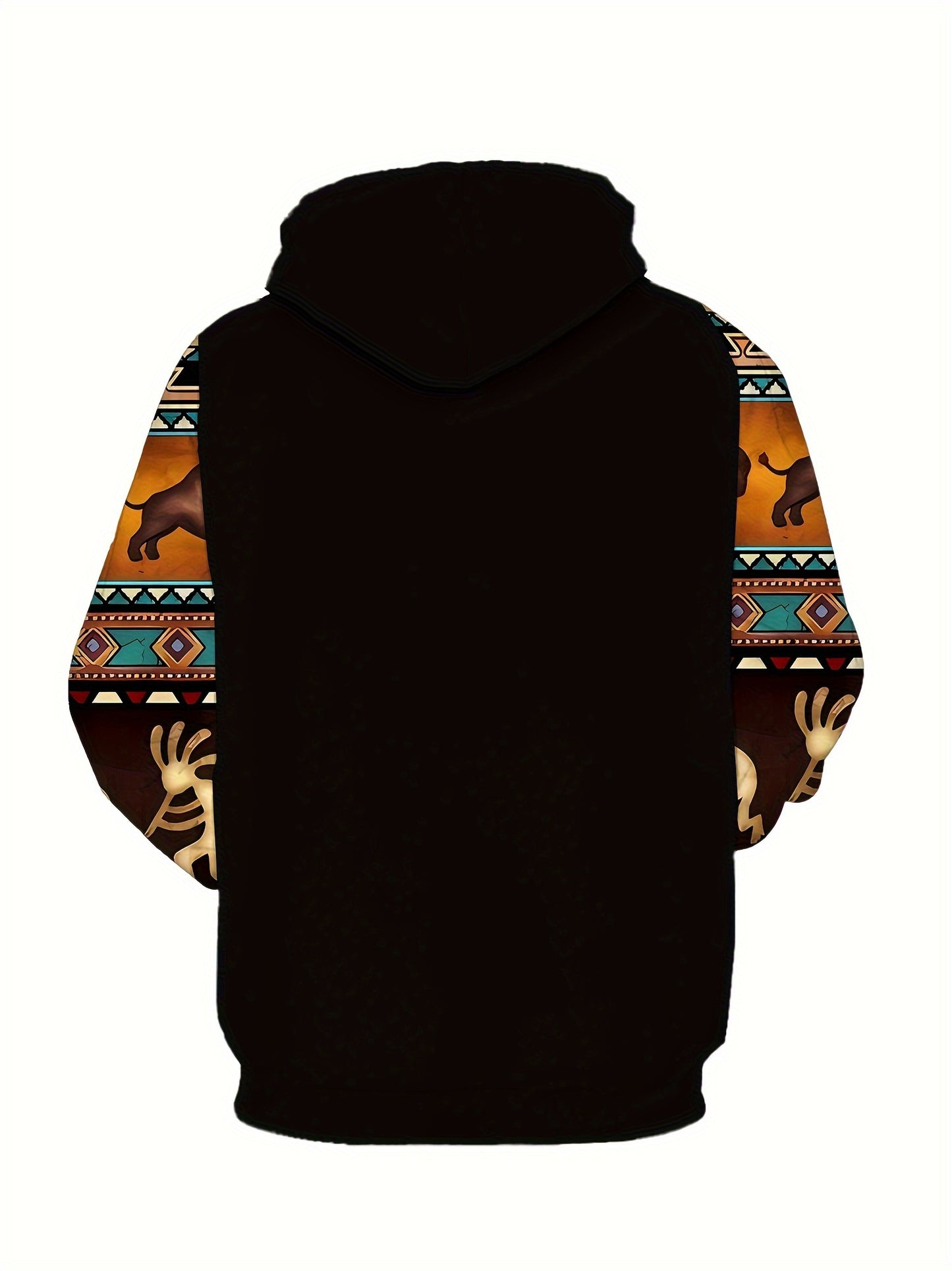 Plus Size Men's Hoodie with Bold Ethnic Prints for Fall