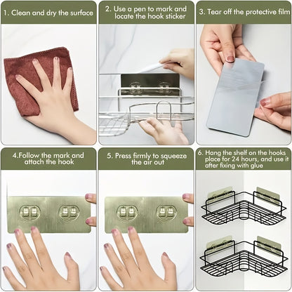 No-Drill Cast Iron Corner Shower Shelf for Modern Bathrooms