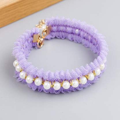 Elegant Pearl and Lace Adjustable Pet Collar for Stylish Pets