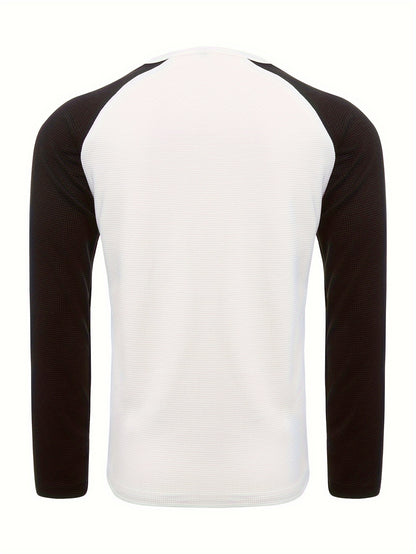Mens Color Block Long Sleeve V-Neck T-Shirt for All Seasons