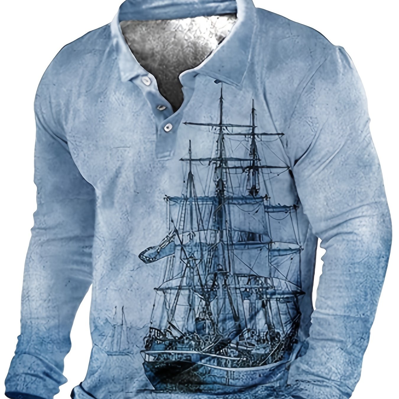 Plus Size Men's 3D Sailboat Print Long Sleeve Shirt