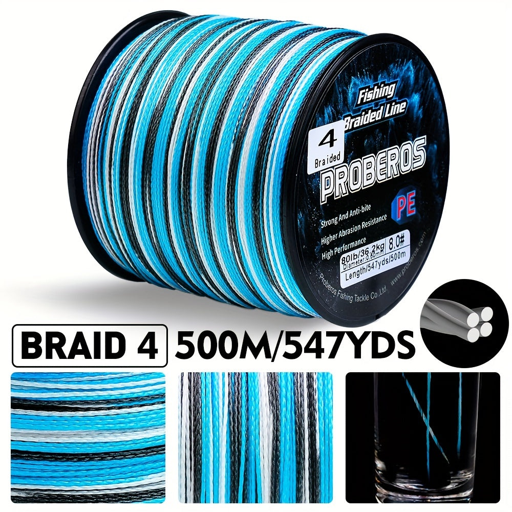 Durable 500M Braided Fishing Line, Zero Stretch, 4 Strands