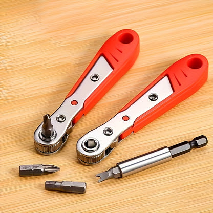 Red Steel Cordless Screwdriver with Ratchet and Wrench