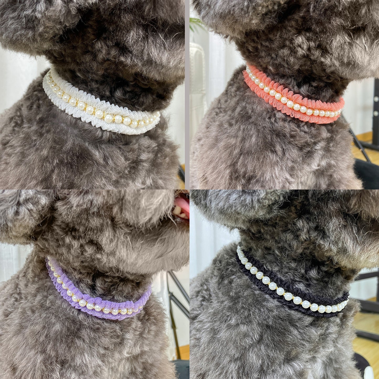 Elegant Pearl and Lace Adjustable Pet Collar for Stylish Pets
