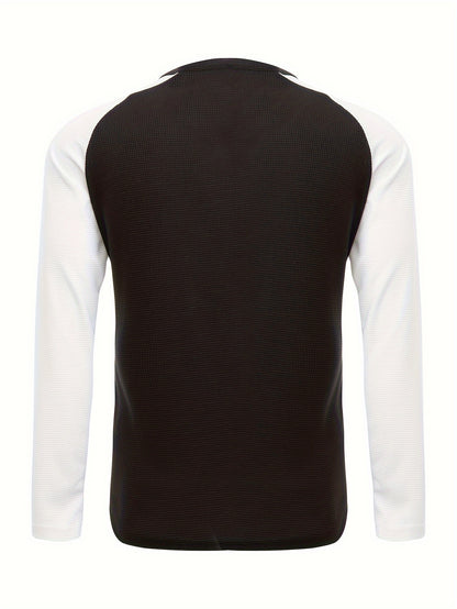 Mens Color Block Long Sleeve V-Neck T-Shirt for All Seasons
