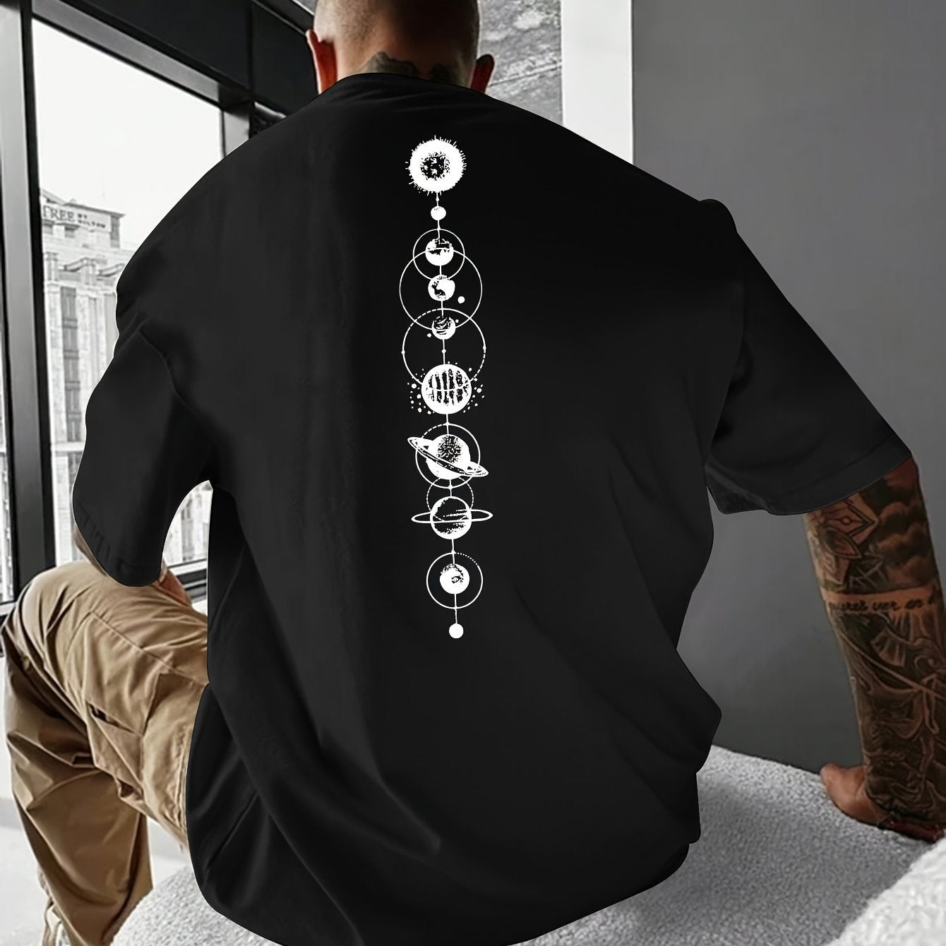 HookUpCo. Men's Casual Planet Print Short Sleeve T-shirt