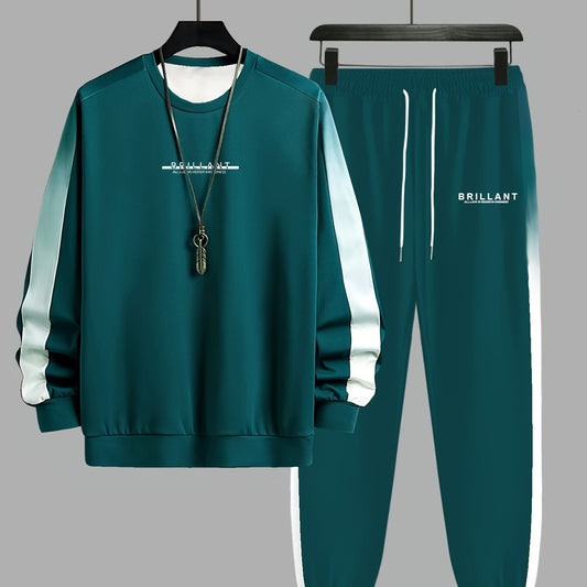 Plus Size Men's Contrast Sweatshirt and Sweatpants Set