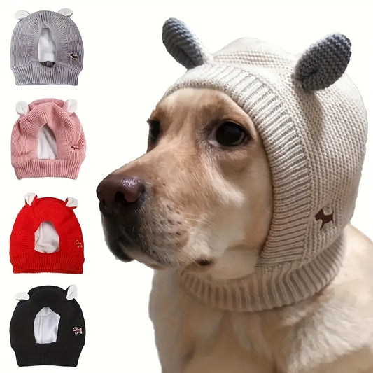 Knitted Dog Hat for Noise Protection, Warm Winter Cap