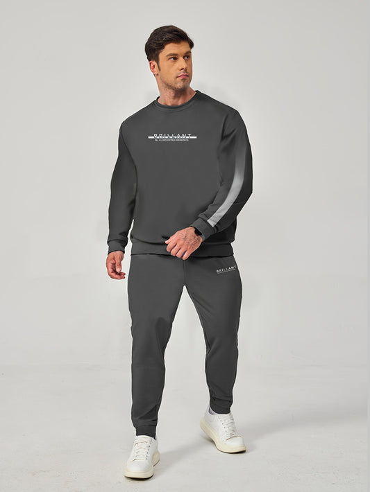 Plus Size Men's Contrast Sweatshirt and Sweatpants Set