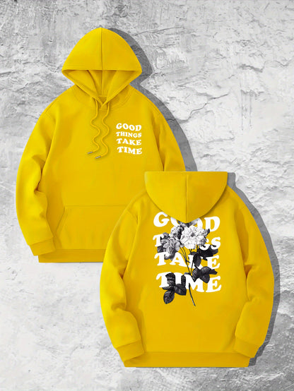 Flower Print Hooded Sweatshirt for Men - Casual Autumn Style