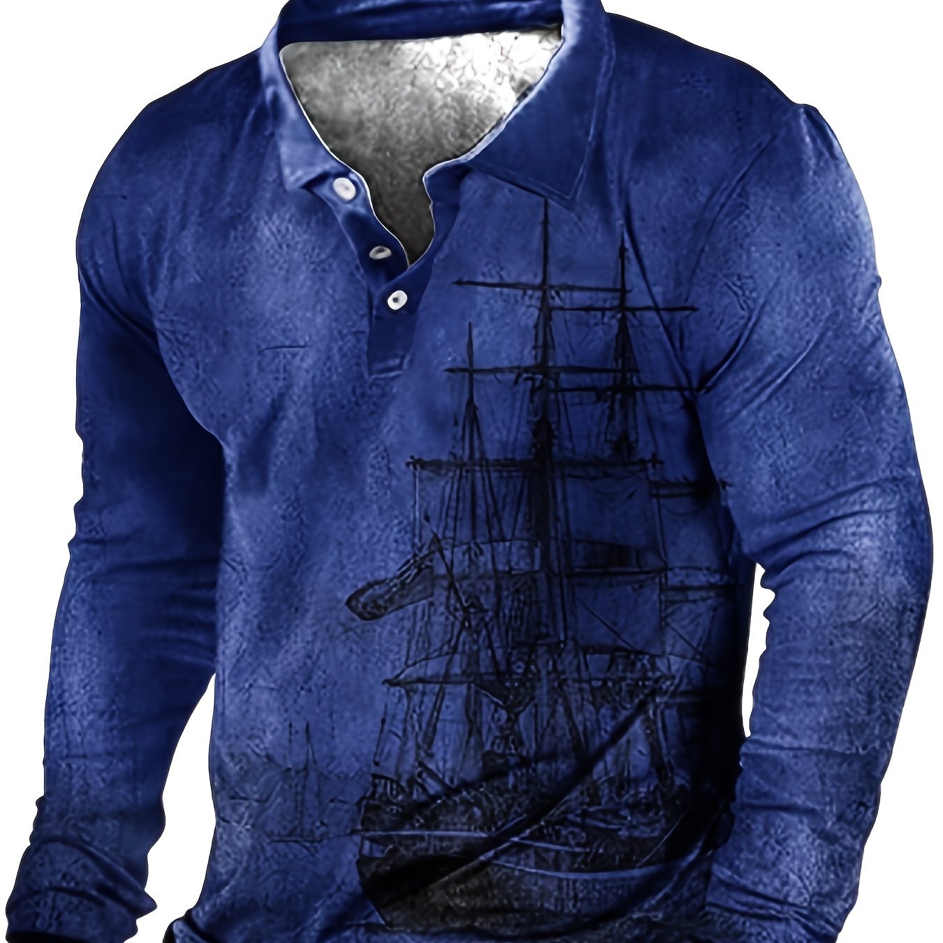 Plus Size Men's 3D Sailboat Print Long Sleeve Shirt