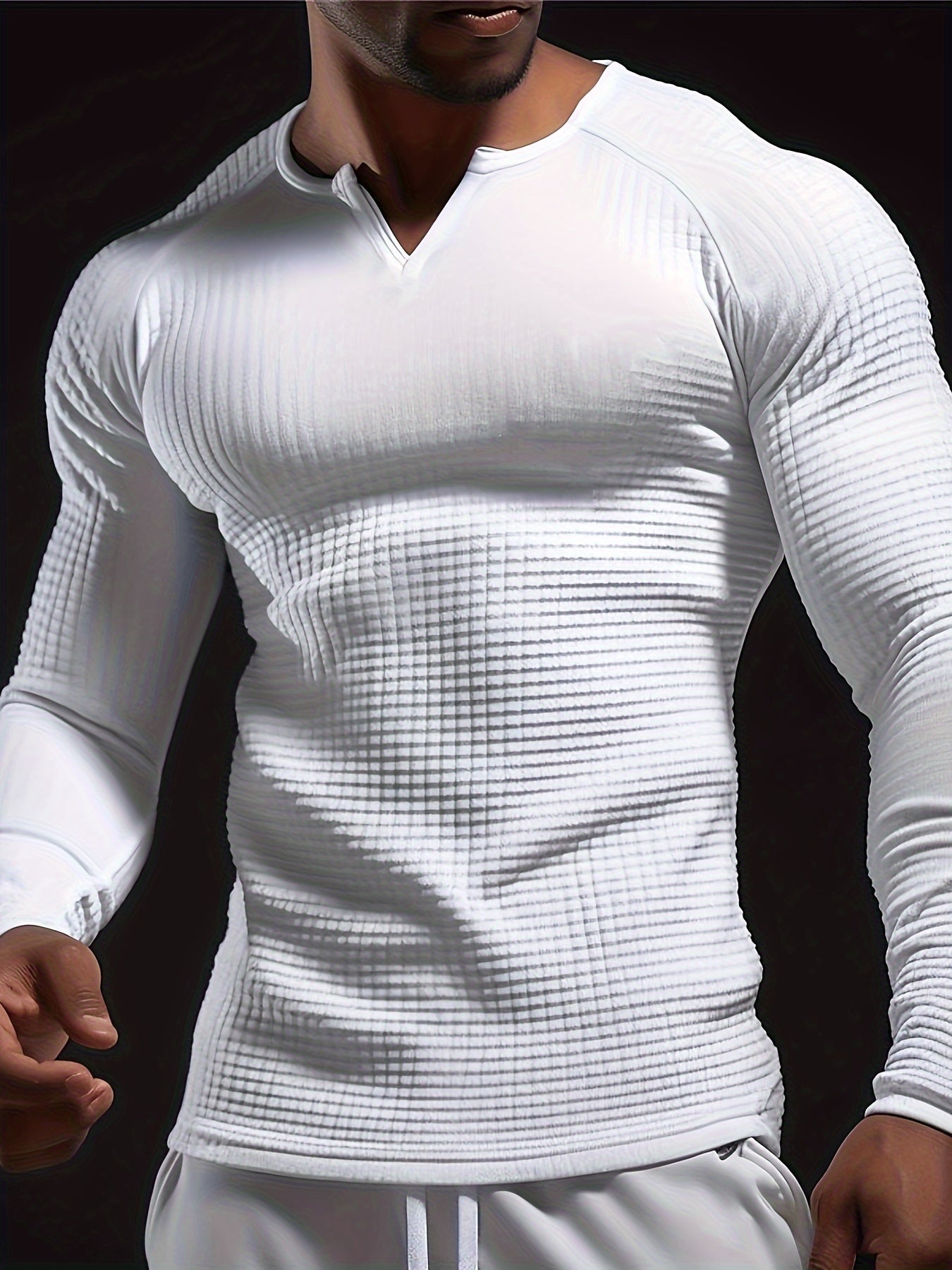 Mens Color Block Long Sleeve V-Neck T-Shirt for All Seasons