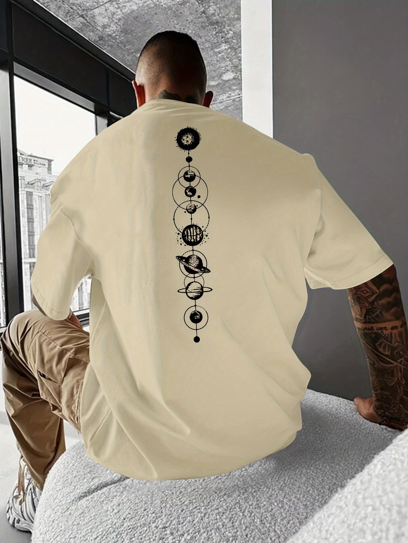 HookUpCo. Men's Casual Planet Print Short Sleeve T-shirt