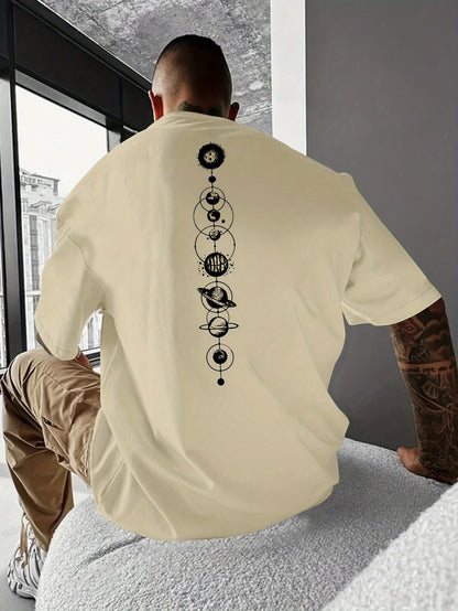 HookUpCo. Men's Casual Planet Print Short Sleeve T-shirt