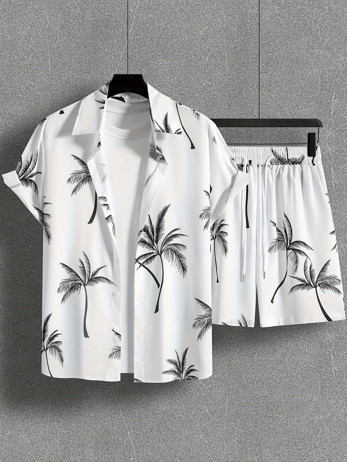 Coconut Tree Print Men's Summer Outfit - Shirt and Shorts Set