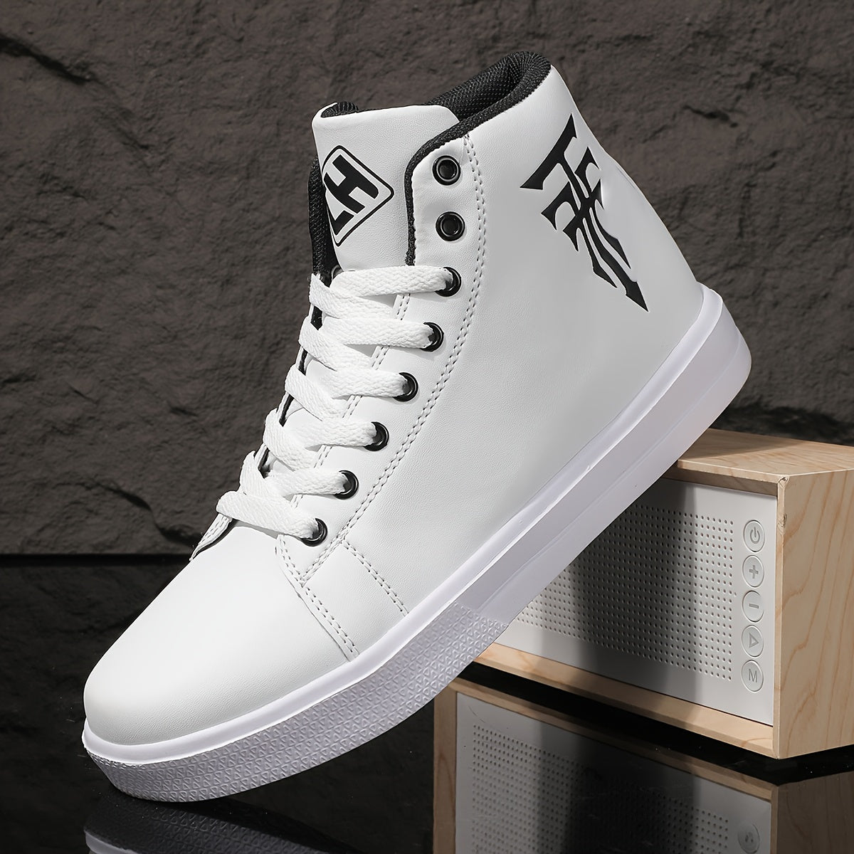 HookUpCo. Men's Plus Size High Top Skate Sneakers, Ultra Comfy