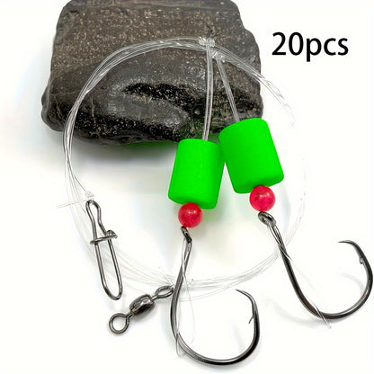 20pcs Fishing Float Rigs with Sharp Hooks for Saltwater Use