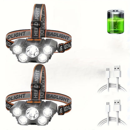 Rechargeable LED Headlamp with 5 Bright LEDs for Outdoors