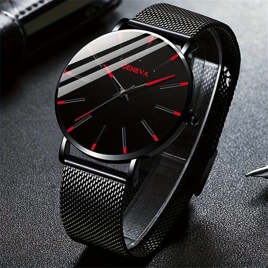 Minimalist Ultra Thin Quartz Watch with Stainless Steel Mesh