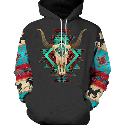 Plus Size Men's Hoodie with Bold Ethnic Prints for Fall
