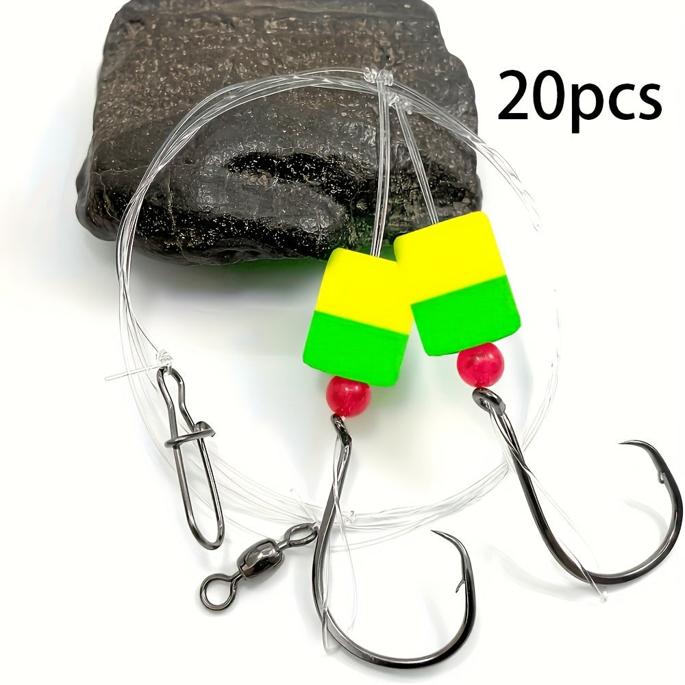 20pcs Fishing Float Rigs with Sharp Hooks for Saltwater Use