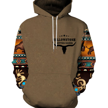 Plus Size Men's Hoodie with Bold Ethnic Prints for Fall